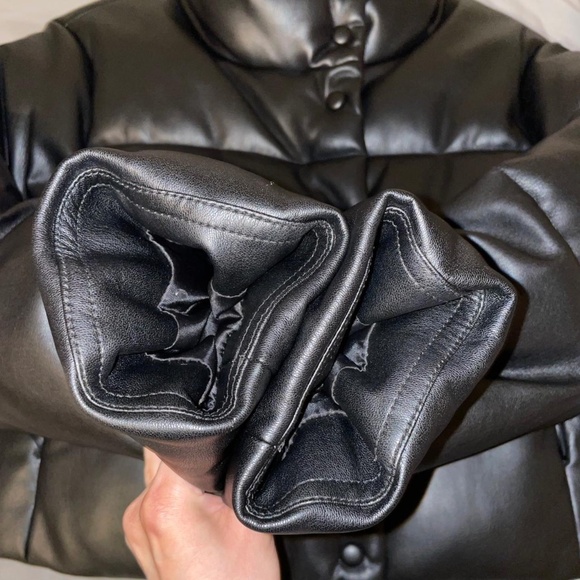 Mango Quilted Faux Leather Puffer Black - Picture 7 of 8